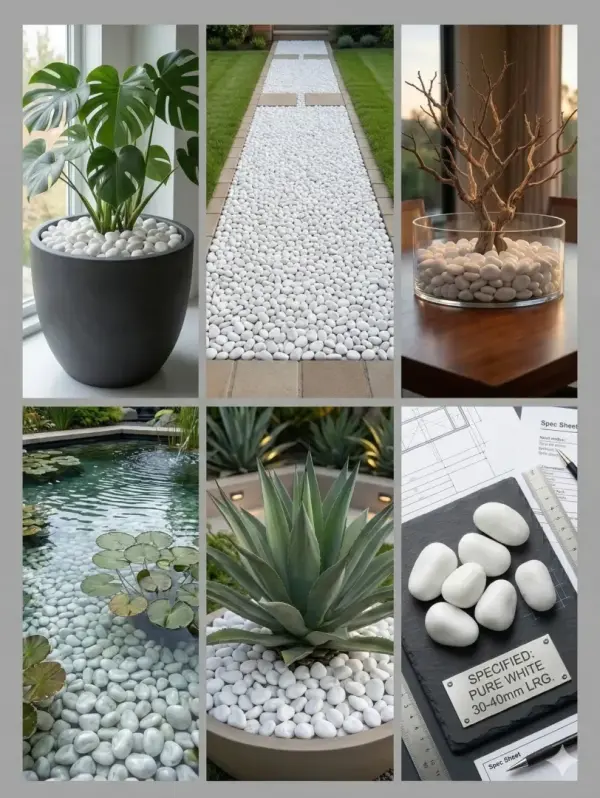 Premium 30-40mm White Decorative Pebbles for Home Decor, Landscaping
